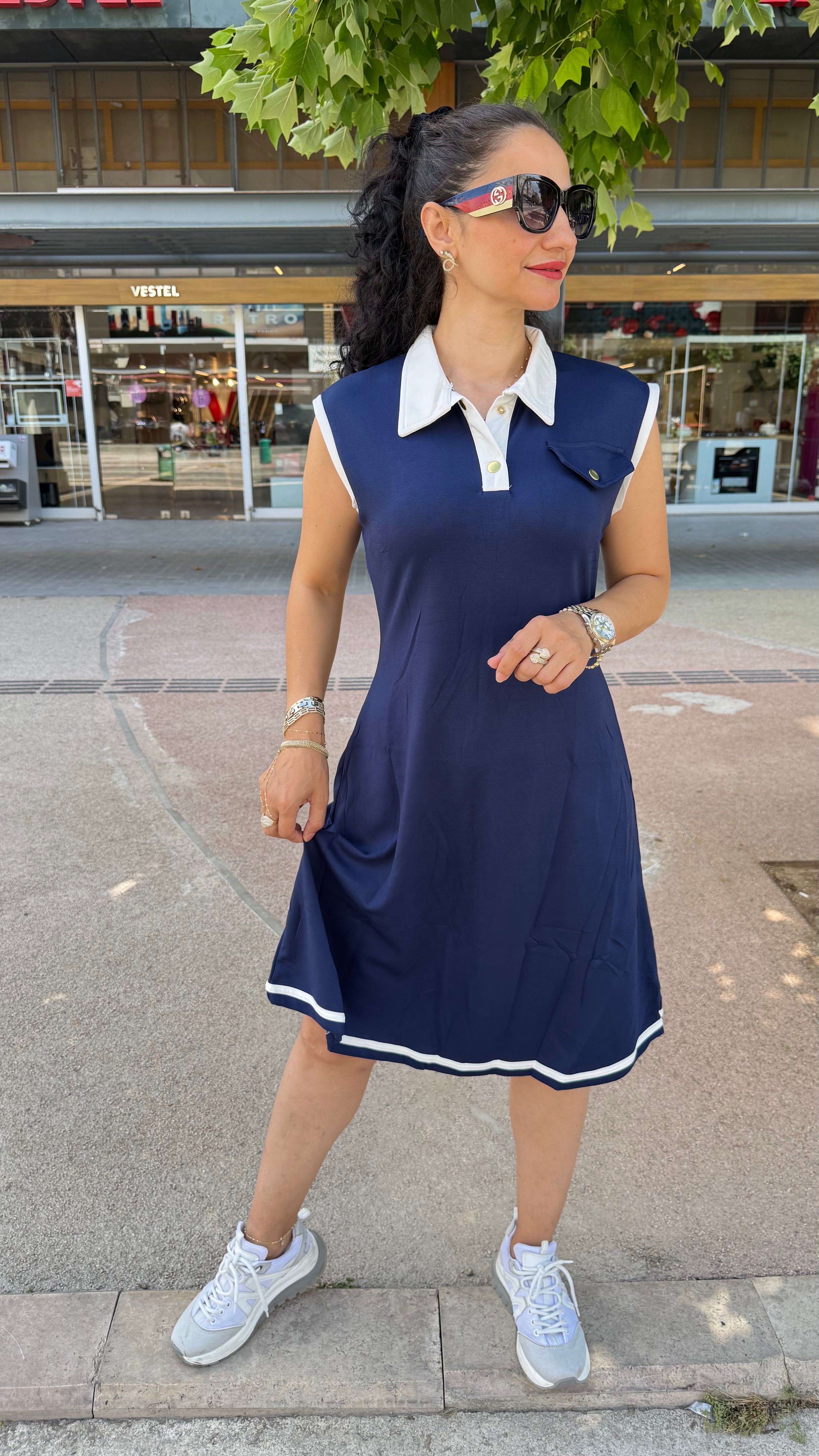 Polo yaka lacivert elbise