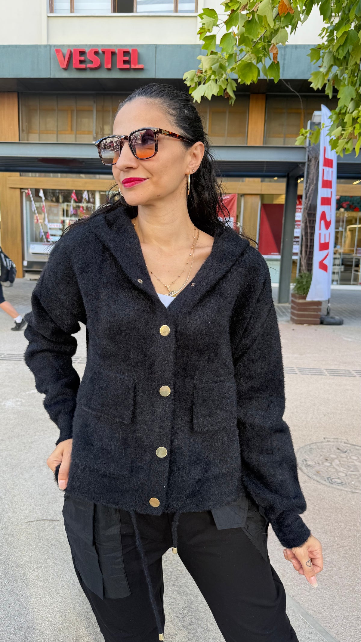 Angora hırka ceket siyah