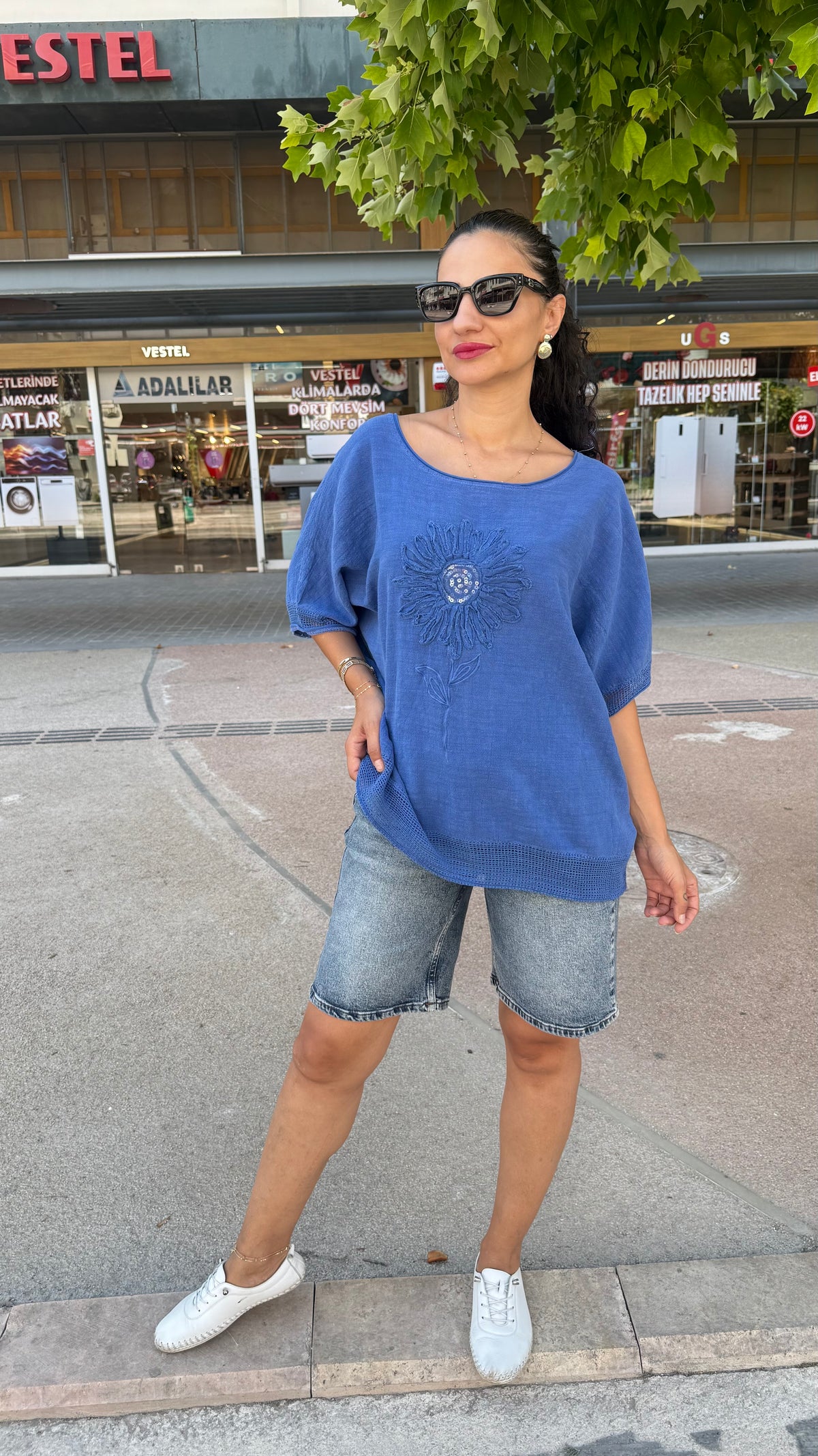 Pamuklu mavi Otantik bluz