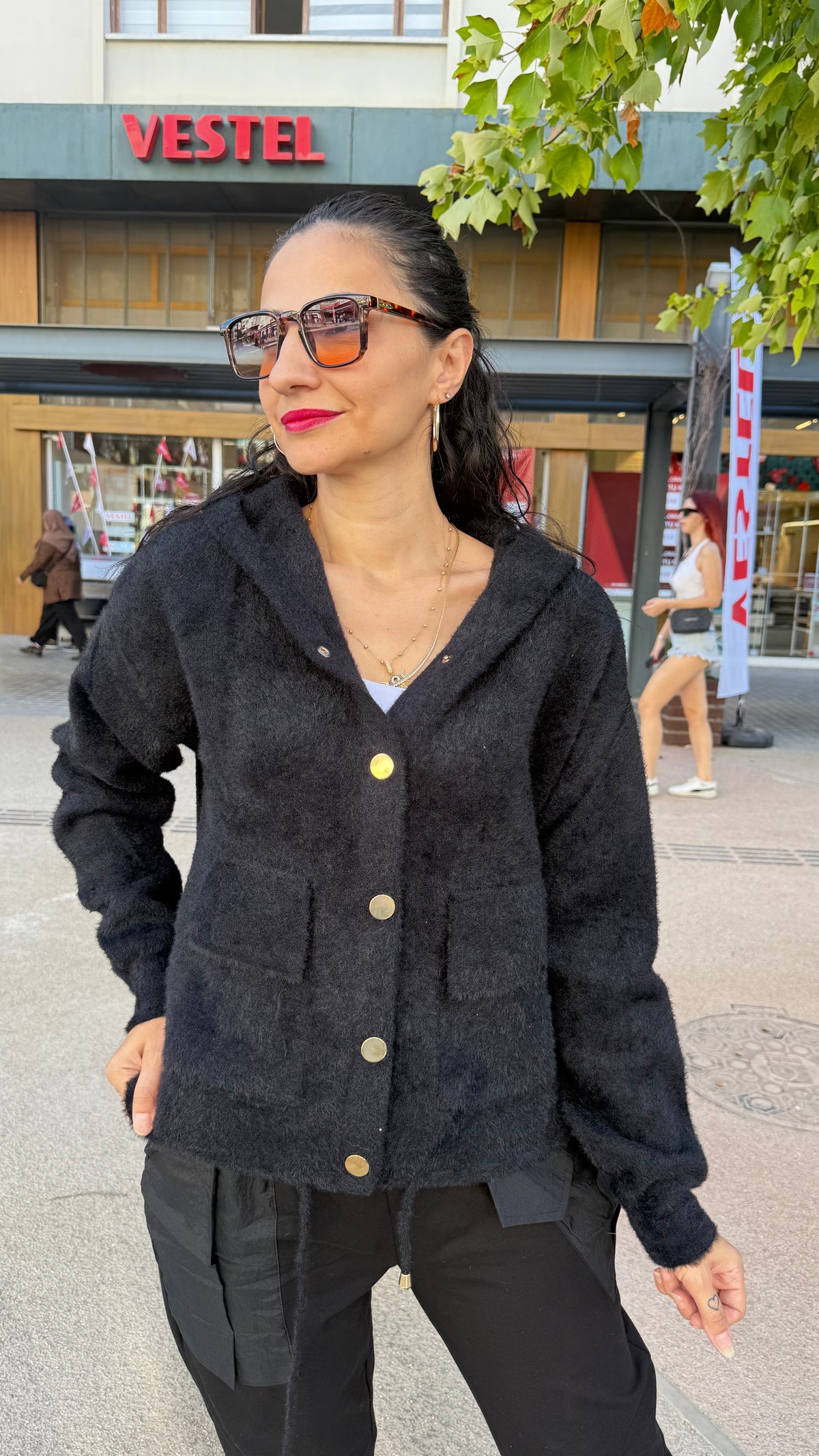 Angora hırka ceket siyah