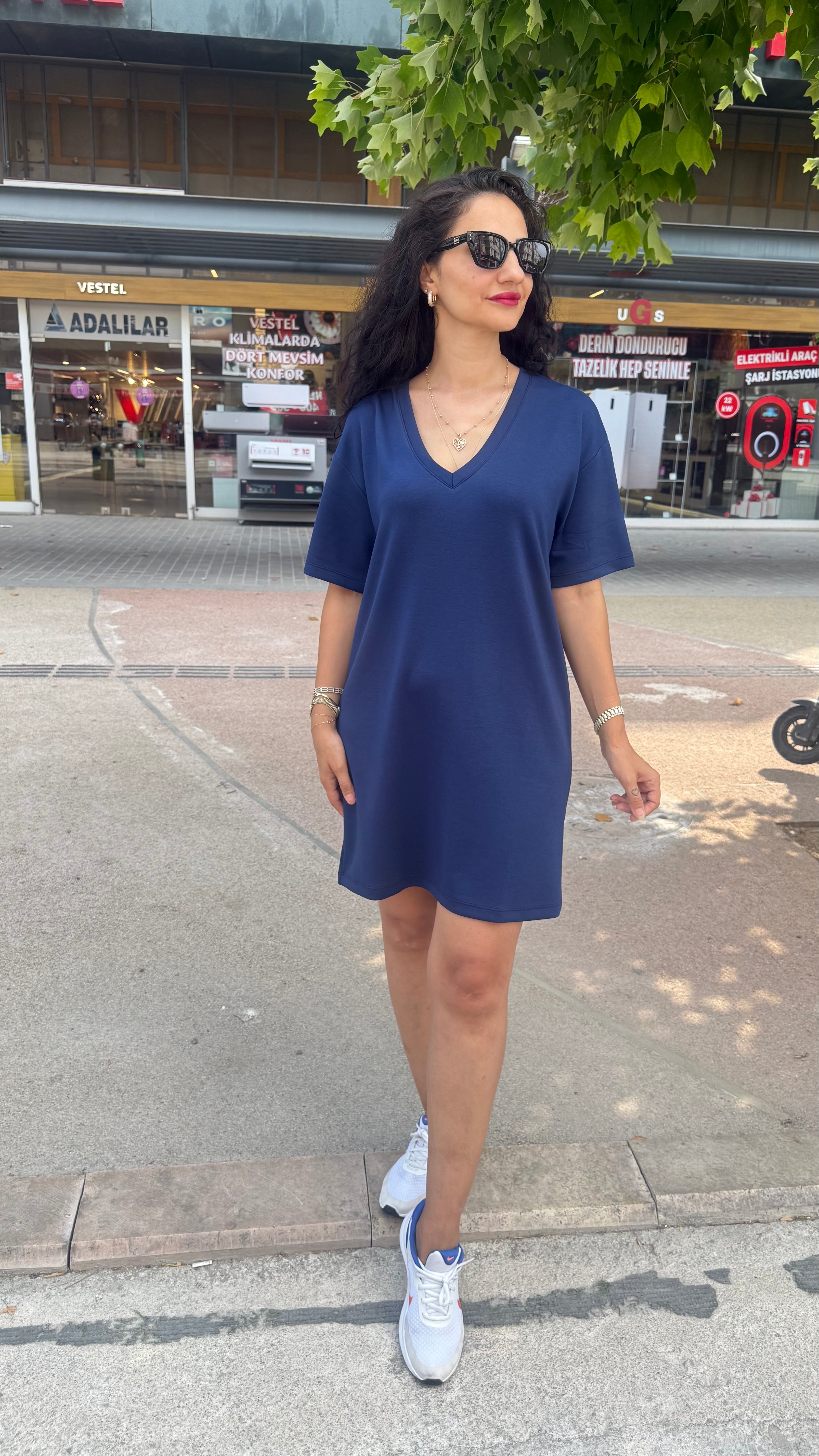LACİVERT MODAL ELBİSE