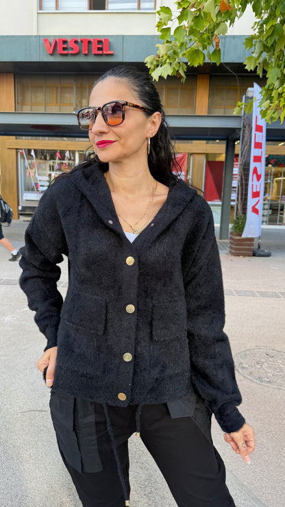 Angora hırka ceket siyah