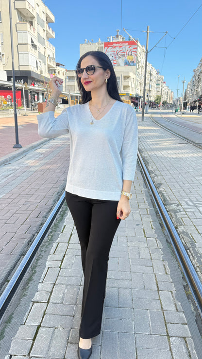 Simli triko gümüş rengi