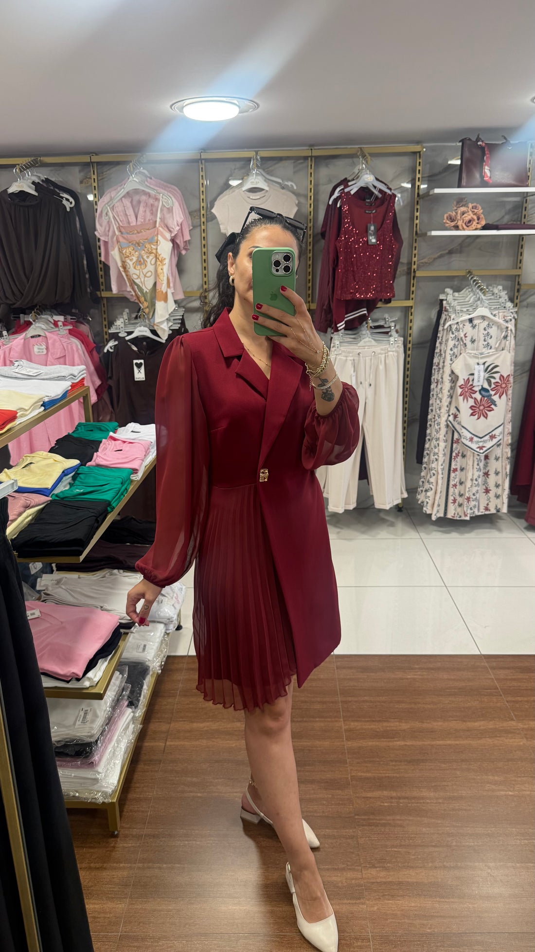 Şifon bordo elbise