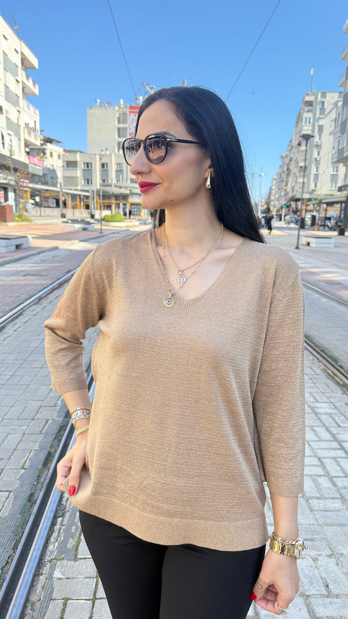 Simli triko  Gold renk