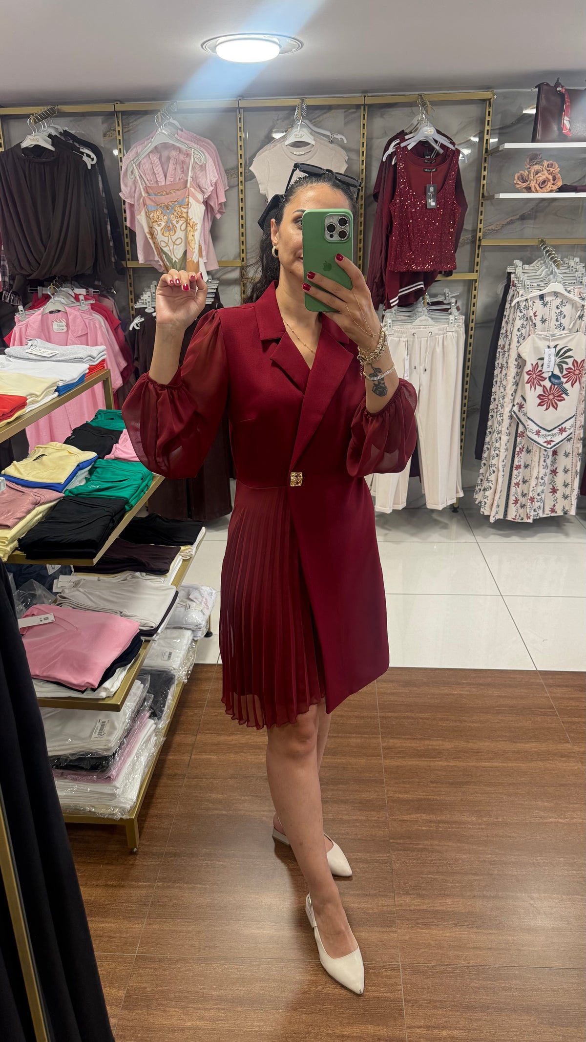 Şifon bordo elbise