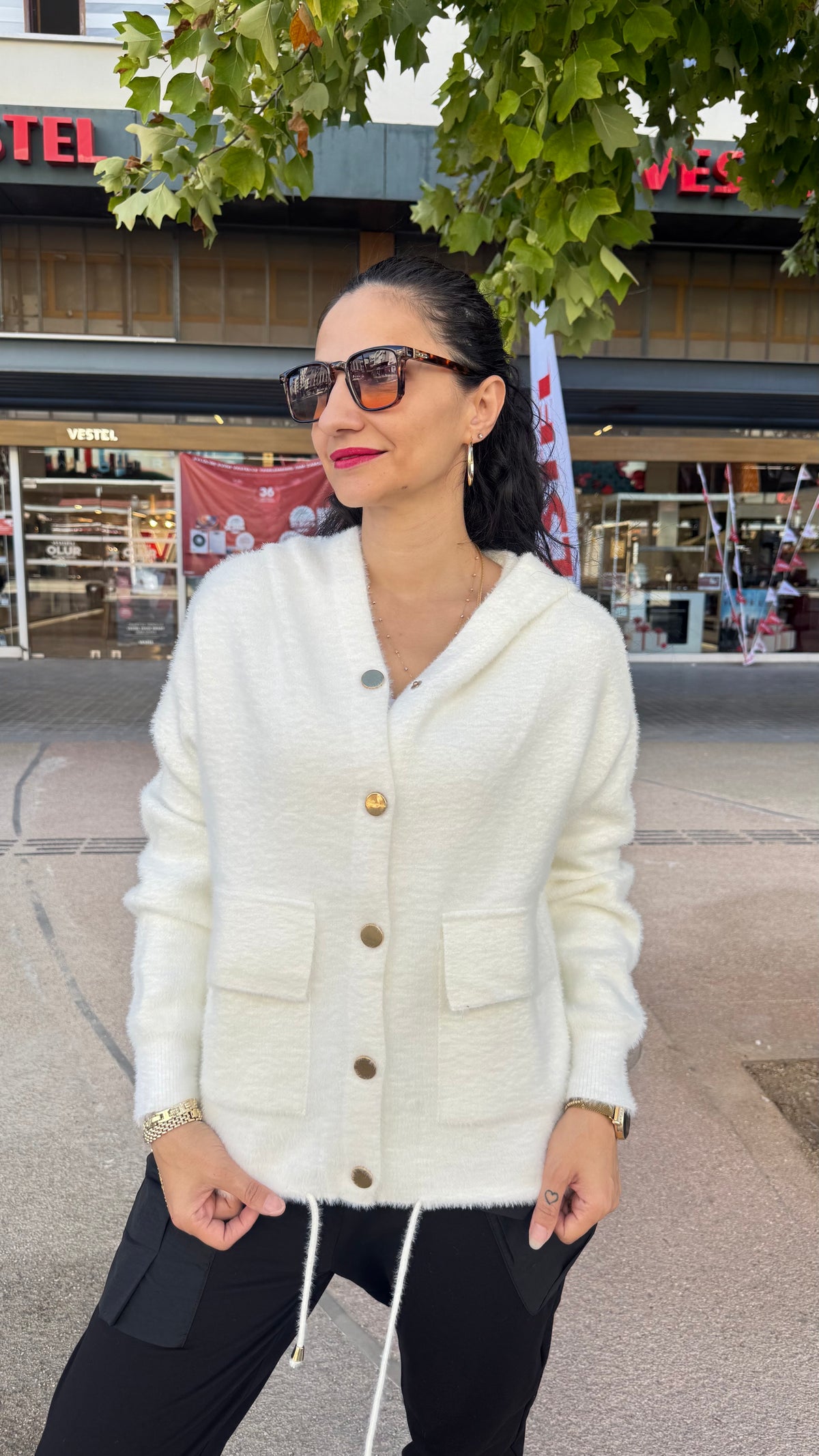 Angora hırka ceket krem rengi