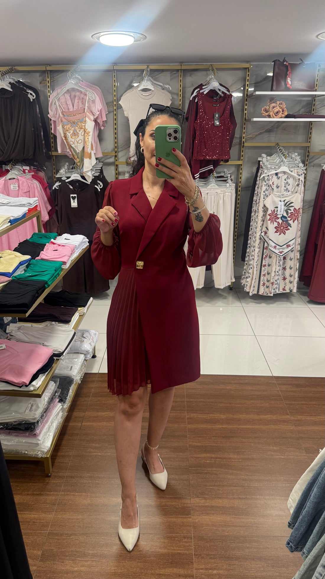 Şifon bordo elbise