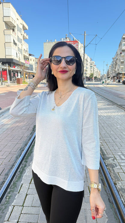 Simli triko gümüş rengi