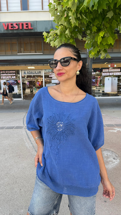 Pamuklu mavi Otantik bluz