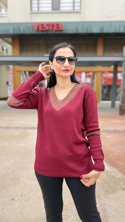 Bordo simli triko