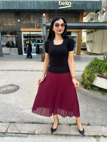 Şifon bordo etek