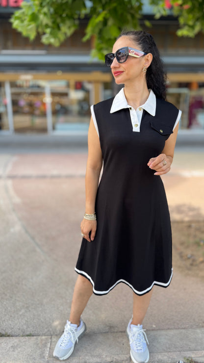 Polo yaka siyah elbise