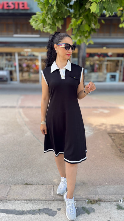 Polo yaka siyah elbise