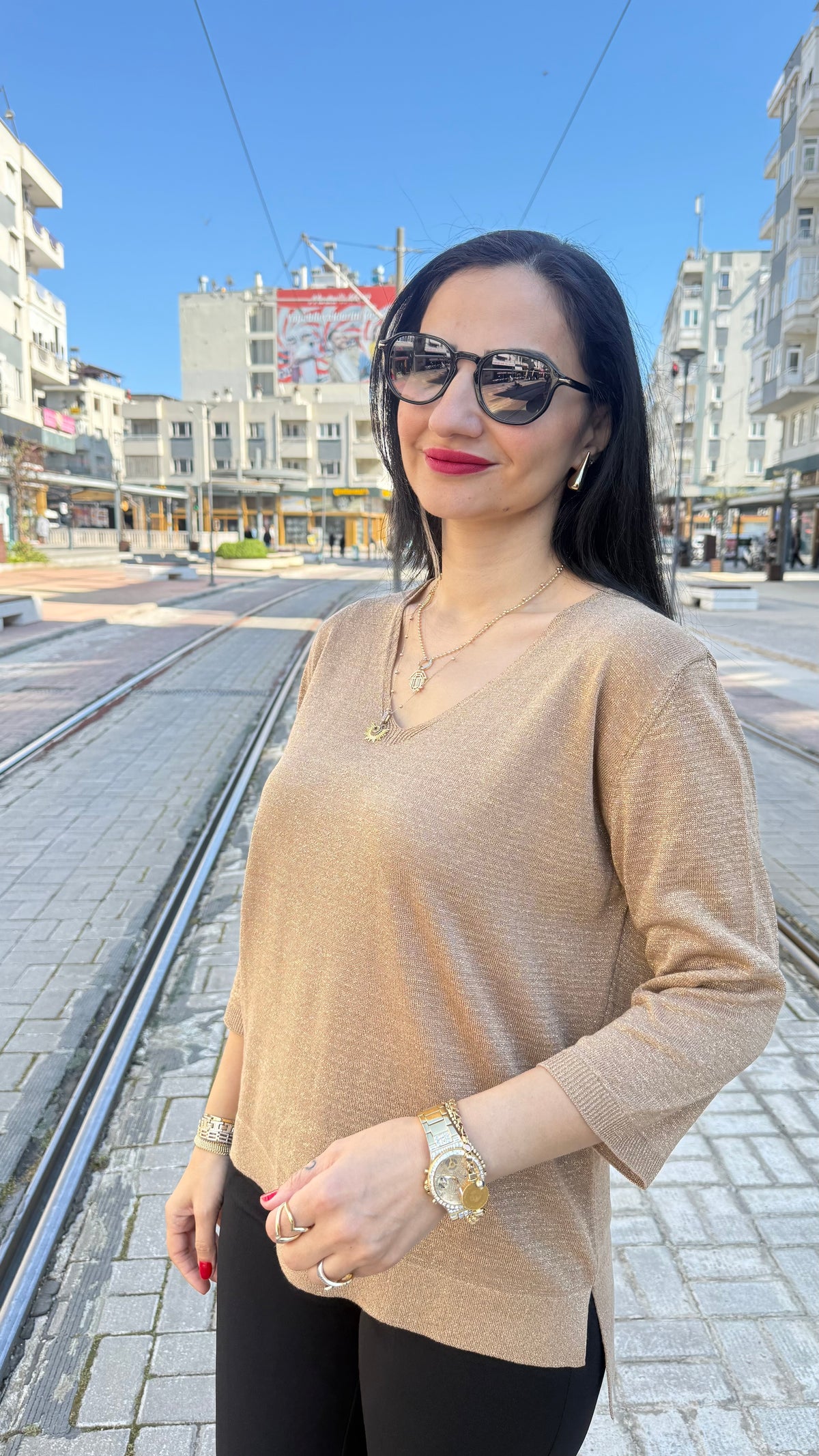 Simli triko  Gold renk