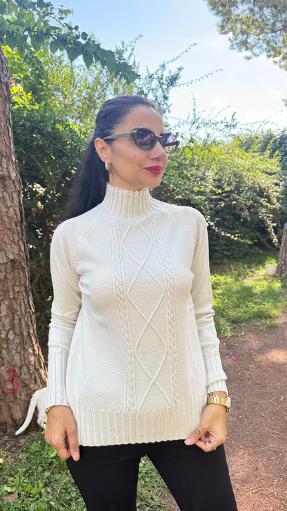 Balıkçı yaka krem kazak