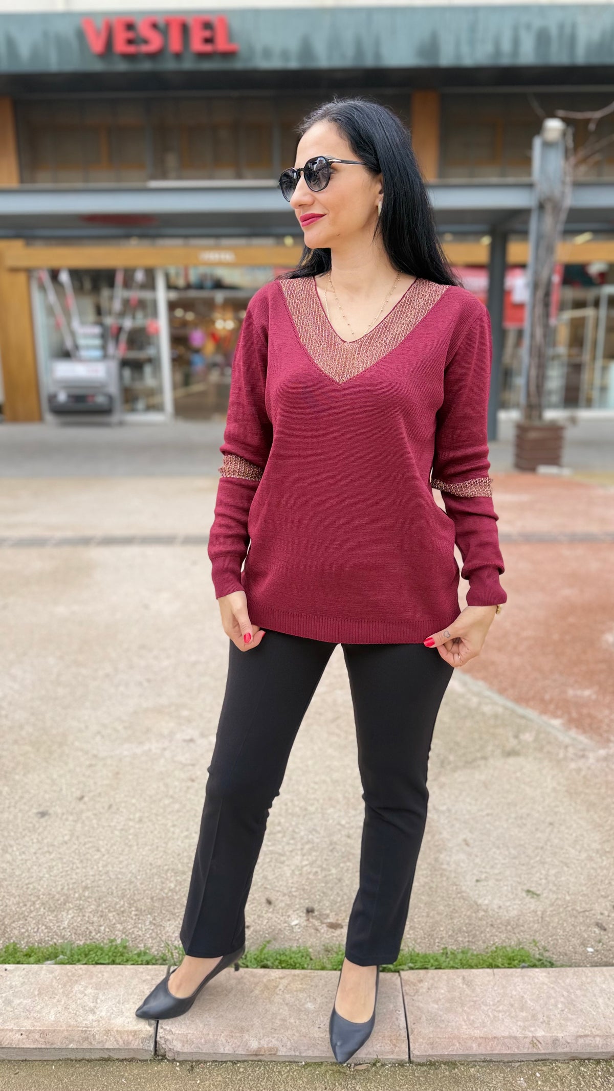 Bordo simli triko