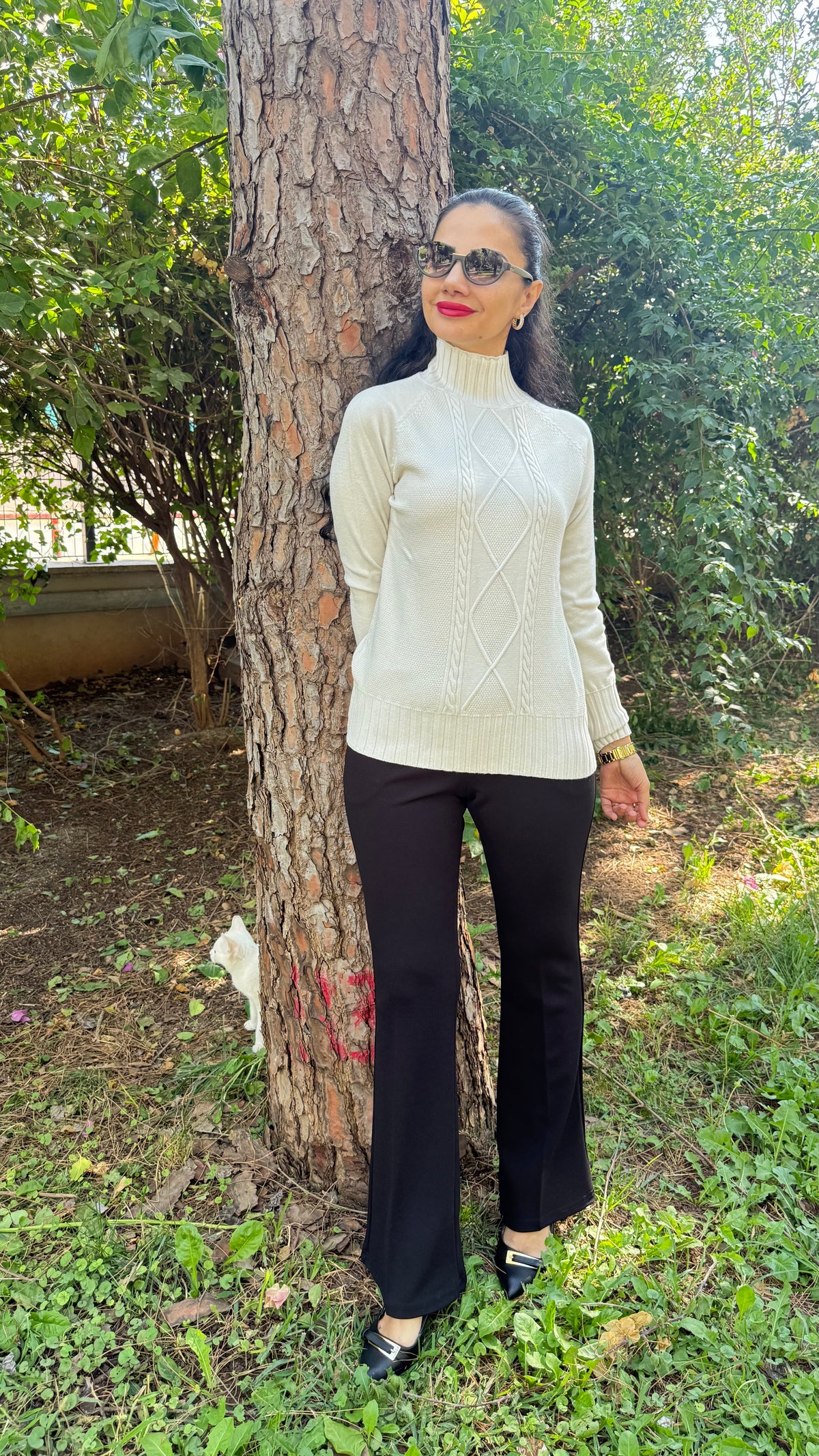 Balıkçı yaka krem kazak