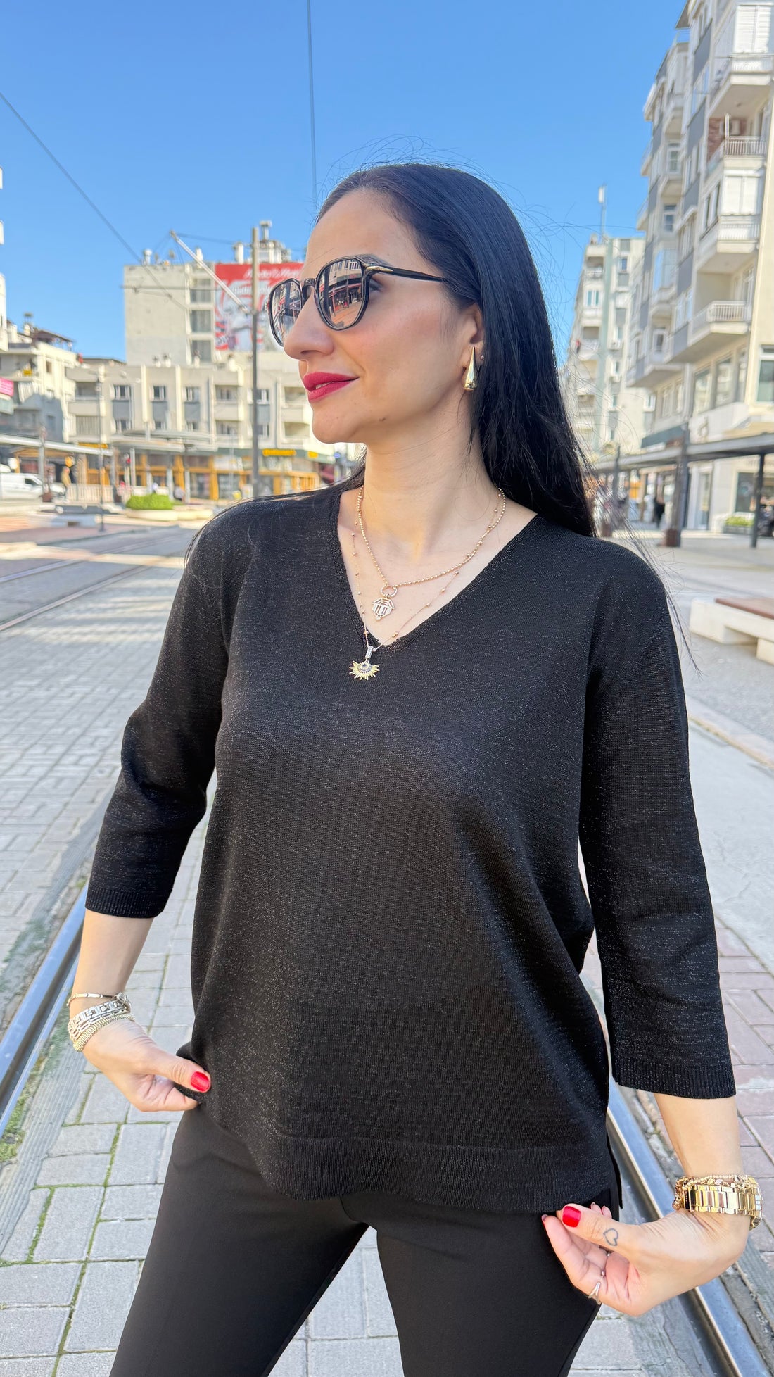 Simli  triko siyah