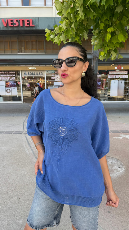 Pamuklu mavi Otantik bluz