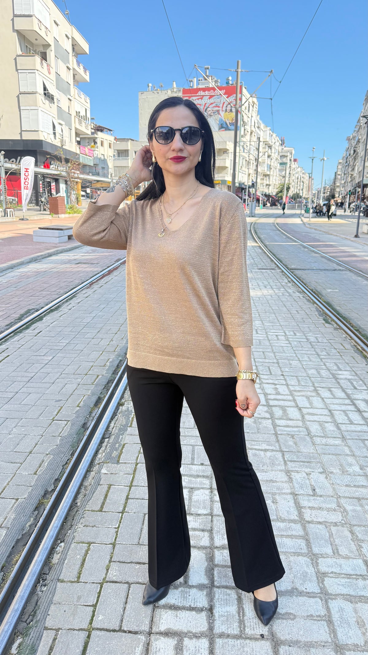 Simli triko  Gold renk