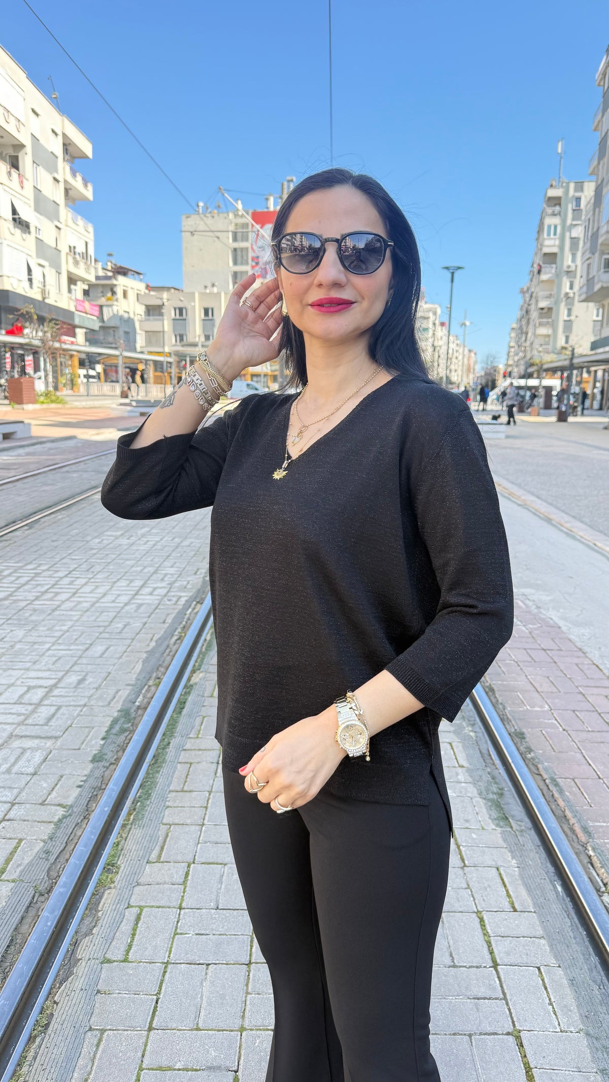 Simli  triko siyah