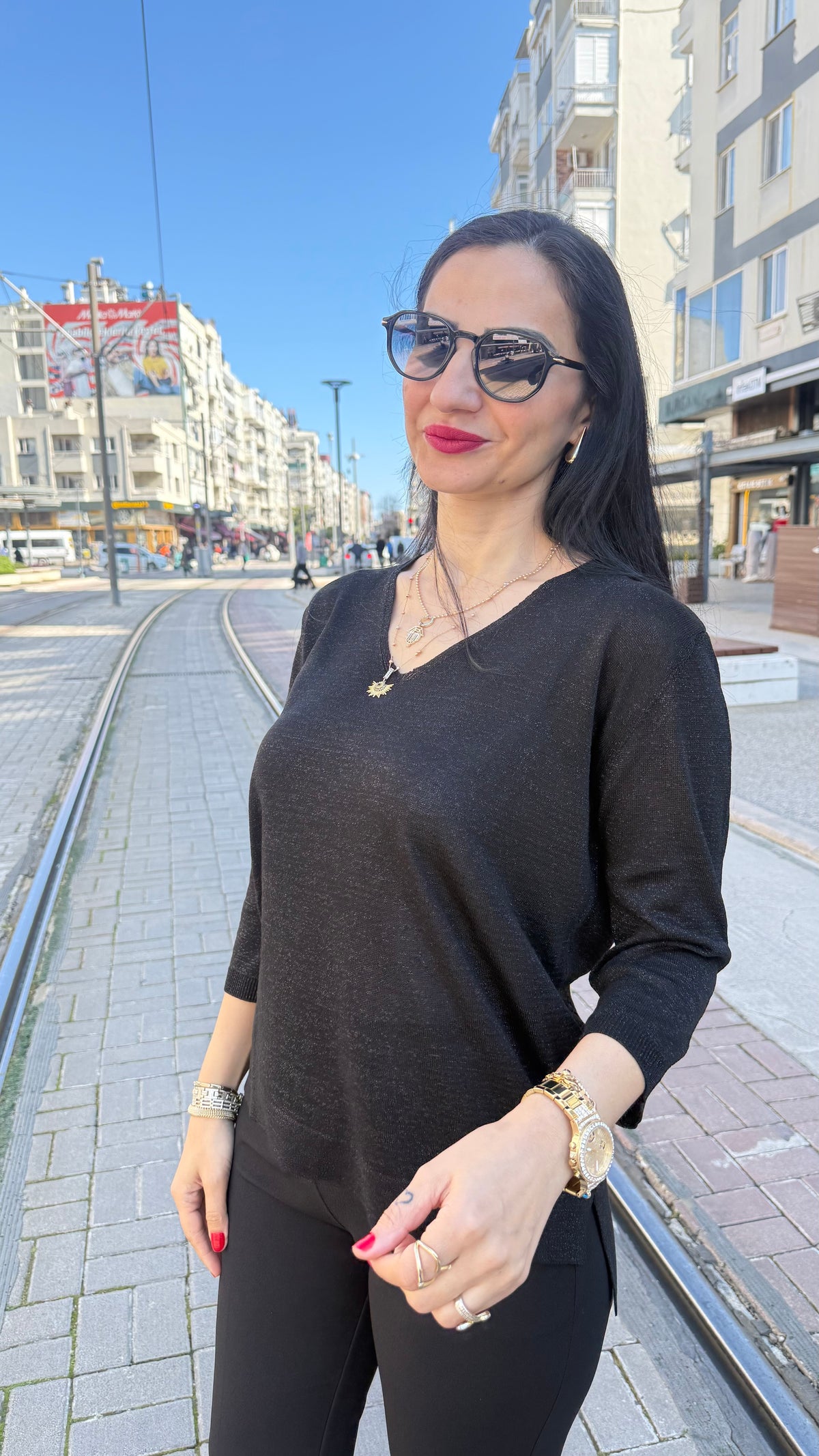 Simli  triko siyah