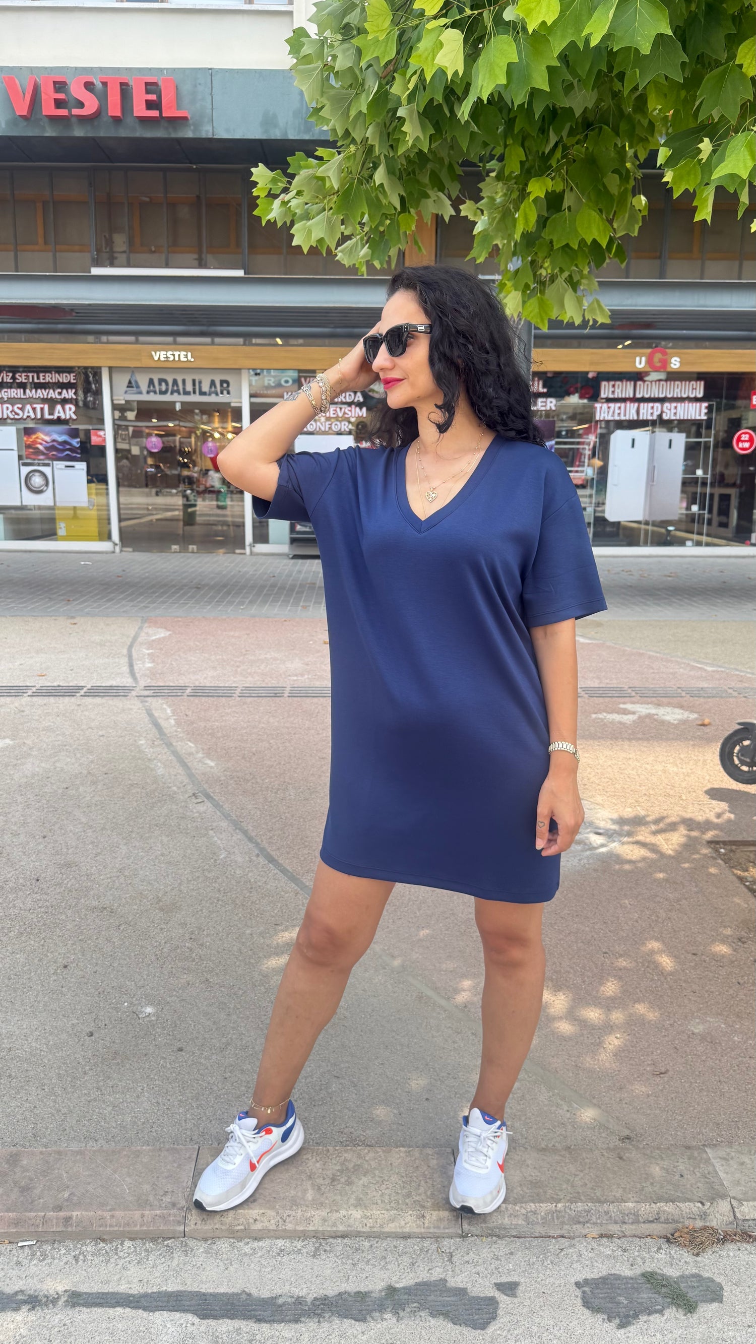 LACİVERT MODAL ELBİSE