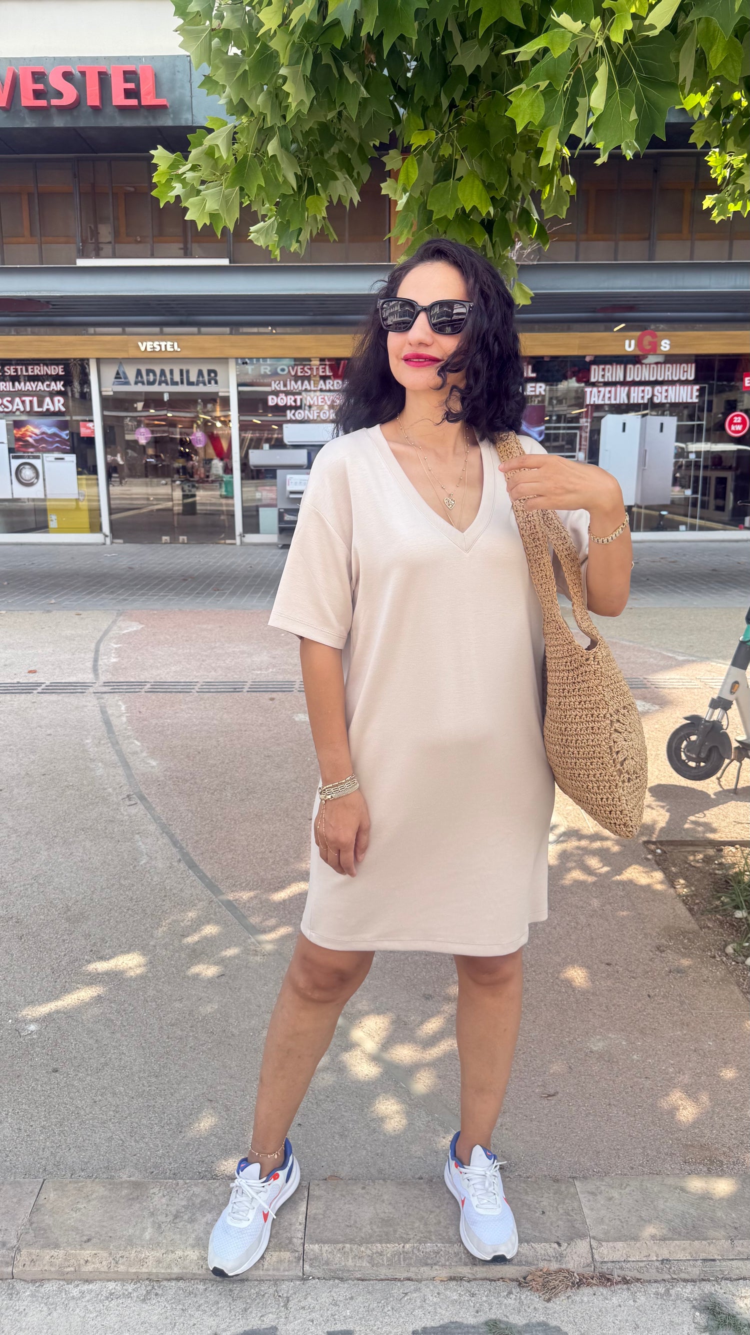 BEJ RENGİ MODAL ELBİSE