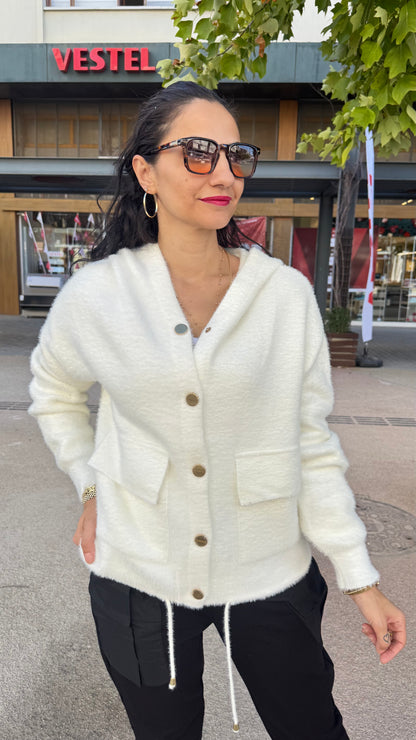 Angora hırka ceket krem rengi
